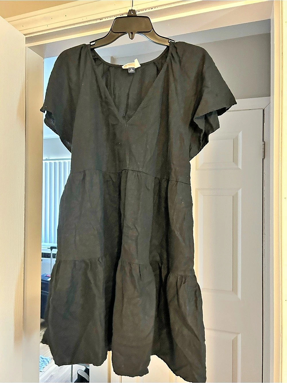 Tiered Mini Dress in Black Size Medium